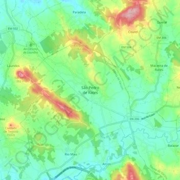 São Pedro de Rates topographic map, elevation, terrain