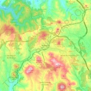 Malveira topographic map, elevation, terrain