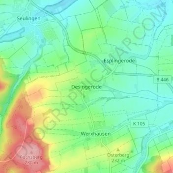 Desingerode topographic map, elevation, terrain