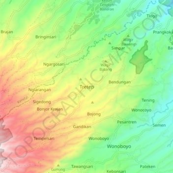 Tretep topographic map, elevation, terrain