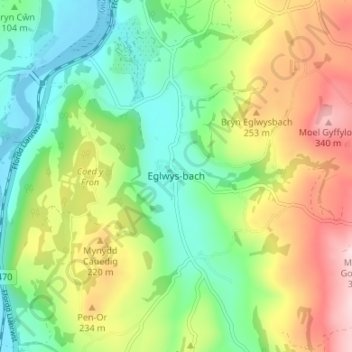 Eglwys-bach topographic map, elevation, terrain