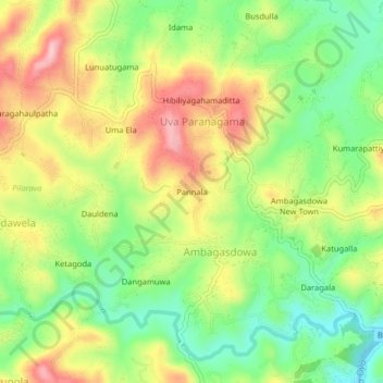 Pannala topographic map, elevation, terrain