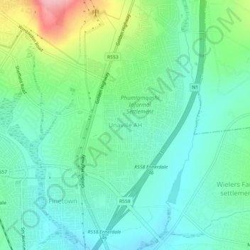 Unaville AH topographic map, elevation, terrain
