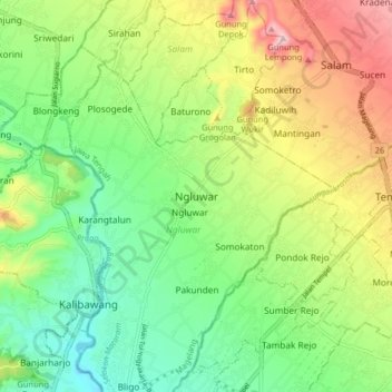 Ngluwar topographic map, elevation, terrain