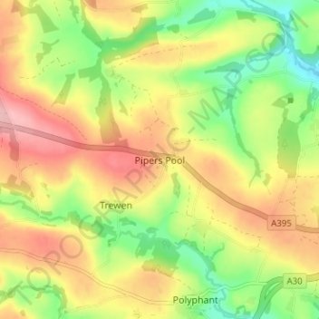 Pipers Pool topographic map, elevation, terrain