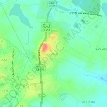 Oiticica topographic map, elevation, terrain