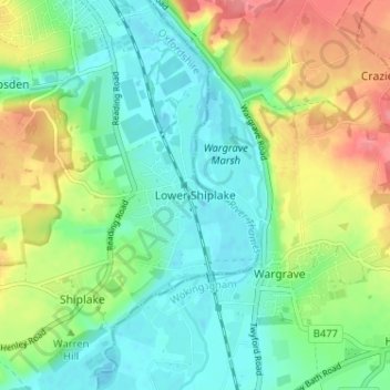Lower Shiplake topographic map, elevation, terrain