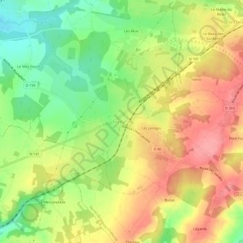 Fontafie topographic map, elevation, terrain