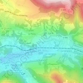 Les Coux topographic map, elevation, terrain
