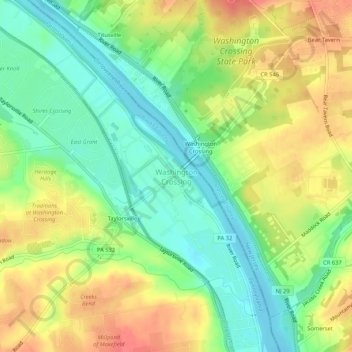 Washington Crossing topographic map, elevation, terrain