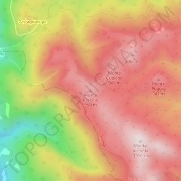 Monte Rascino topographic map, elevation, terrain