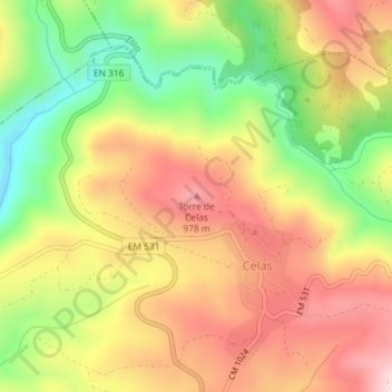 Torre de Celas topographic map, elevation, terrain
