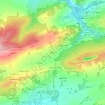 Kerenor topographic map, elevation, terrain