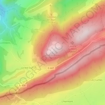 Mont Châteleu topographic map, elevation, terrain