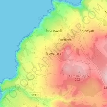 Trewellard topographic map, elevation, terrain