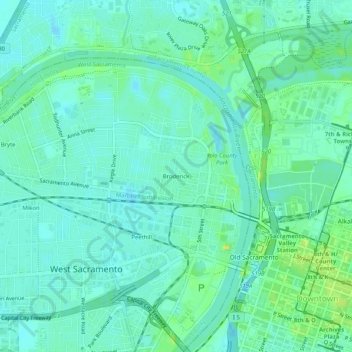 Broderick topographic map, elevation, terrain