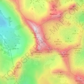 Bobotov Kuk topographic map, elevation, terrain