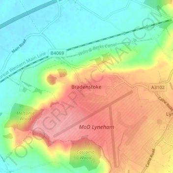 Bradenstoke topographic map, elevation, terrain