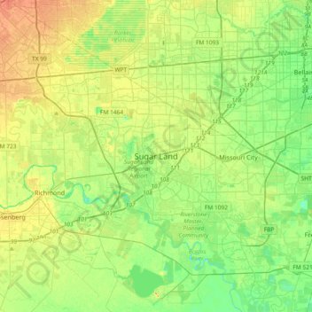 Sugar Land topographic map, elevation, terrain