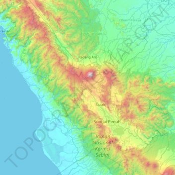 Kayu Aro Barat topographic map, elevation, terrain