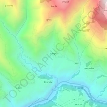 dongru topographic map, elevation, terrain