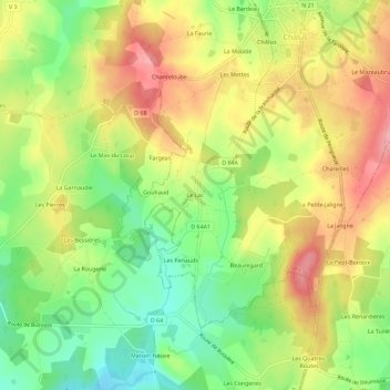 Le Lac topographic map, elevation, terrain