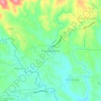 Pusakanagara topographic map, elevation, terrain