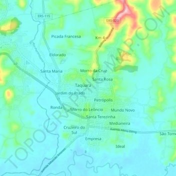 Taquara topographic map, elevation, terrain