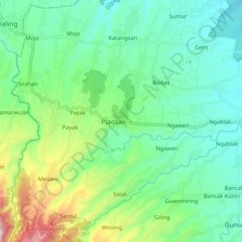 Cluwak topographic map, elevation, terrain