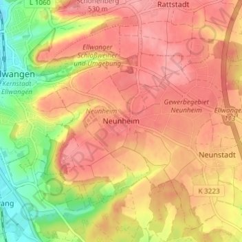 Neunheim topographic map, elevation, terrain