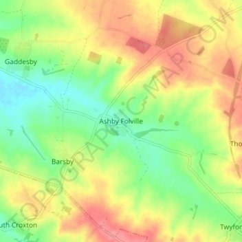 Ashby Folville topographic map, elevation, terrain