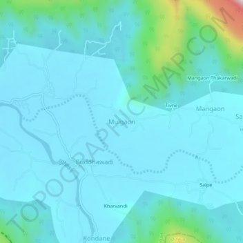 Mulgaon topographic map, elevation, terrain