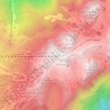 Croix de Chamrousse topographic map, elevation, terrain