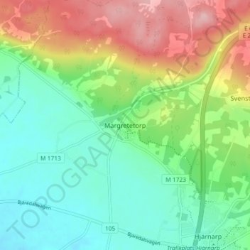 Margretetorp topographic map, elevation, terrain
