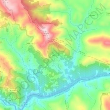 Sobreira topographic map, elevation, terrain