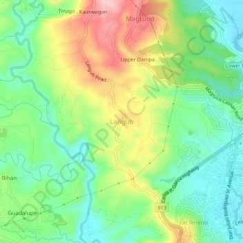 Langub topographic map, elevation, terrain