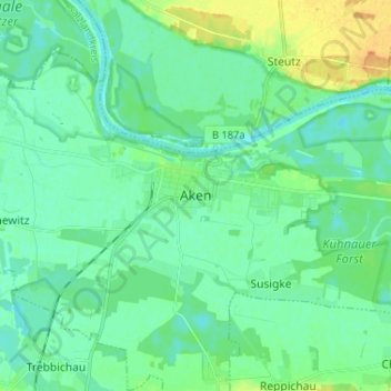 Aken topographic map, elevation, terrain