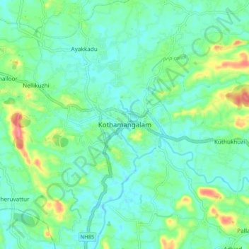 Kothamangalam topographic map, elevation, terrain