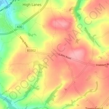 Praze topographic map, elevation, terrain