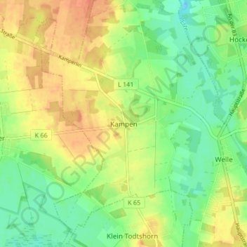 Kampen topographic map, elevation, terrain