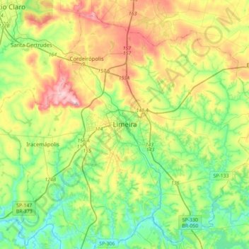 Limeira topographic map, elevation, terrain