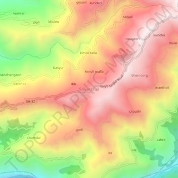Srikotkhal topographic map, elevation, terrain