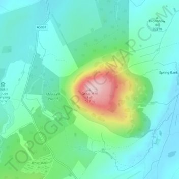 Great Mell Fell topographic map, elevation, terrain
