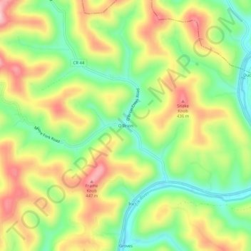 O'Brion topographic map, elevation, terrain