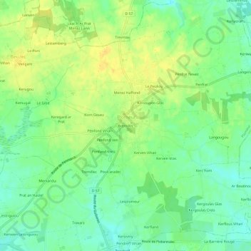 Brémillec topographic map, elevation, terrain