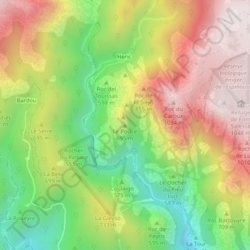 Le Pouce topographic map, elevation, terrain