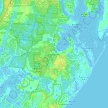 South Mashpee topographic map, elevation, terrain