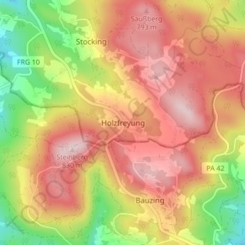 Holzfreyung topographic map, elevation, terrain