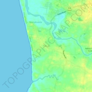 Tithal topographic map, elevation, terrain