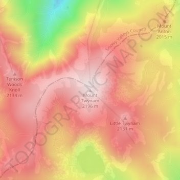 Mount Twynam topographic map, elevation, terrain